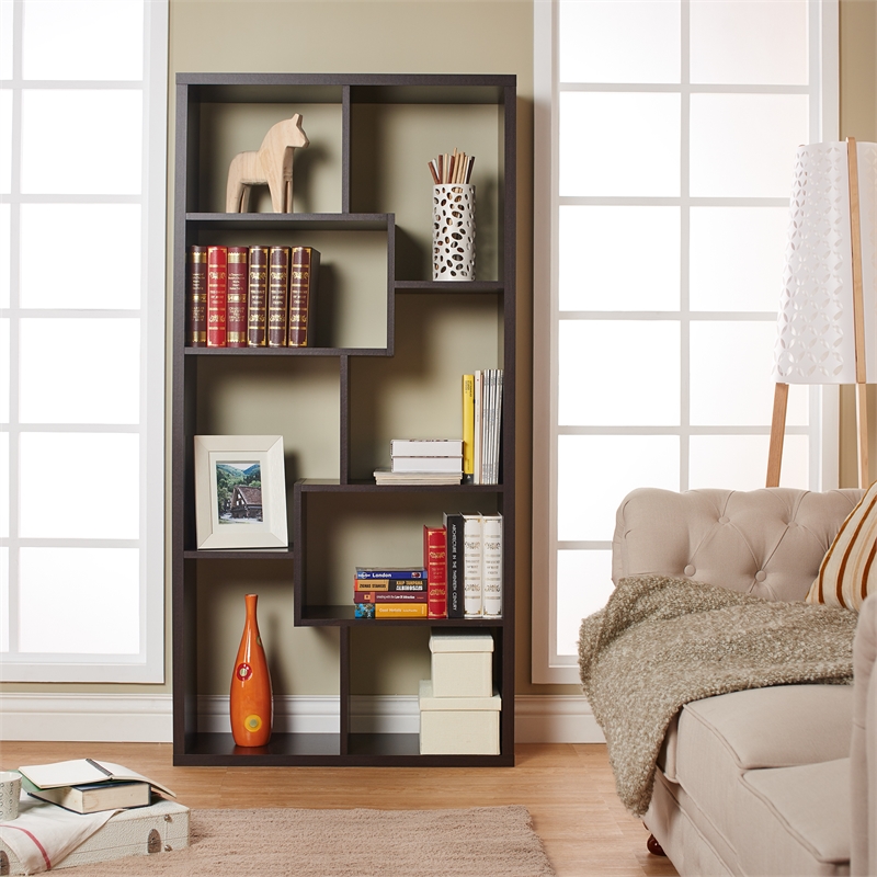 Catania Contemporary Wood 10-Shelf Bookcase in Walnut Finish