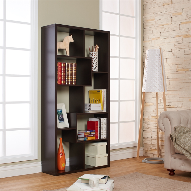 Catania Contemporary Wood 10-Shelf Bookcase in Walnut Finish