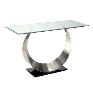 Catania Glass Top Console Table in Silver Finish Satin Plated
