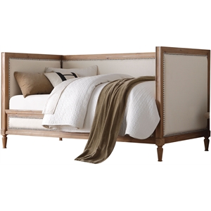 catania charlton daybed in cream linen and salvage oak finish