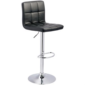 Catania Faux Leather Tufted Adjustable Bar Stool in Black Finish