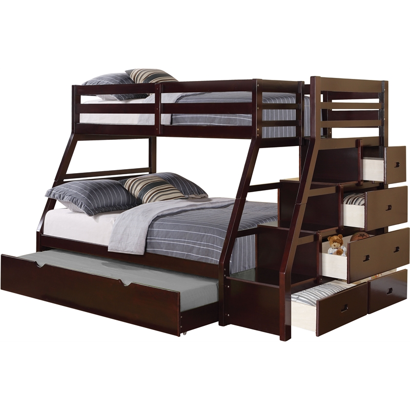 Catania Twin over Full Storage Bunk Bed with Trundle in Espresso