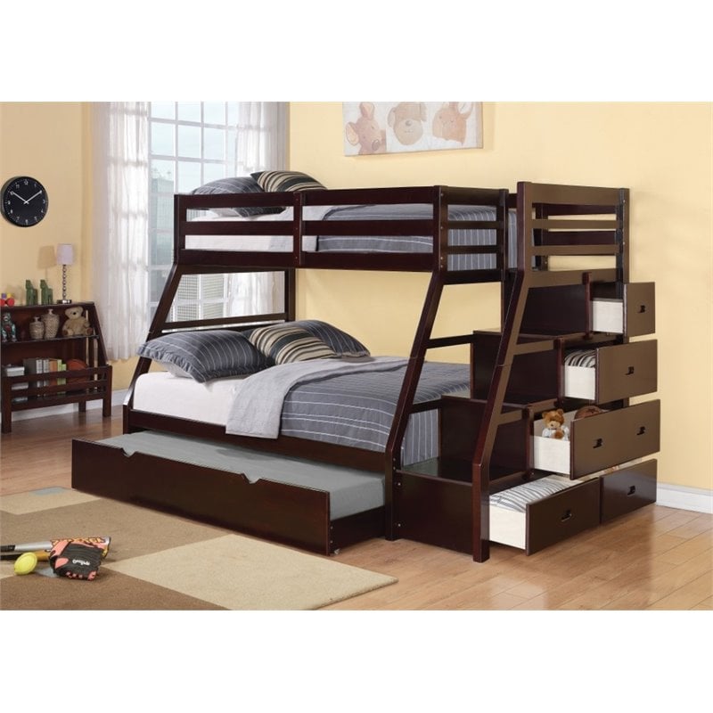 Catania Twin over Full Storage Bunk Bed with Trundle in Espresso
