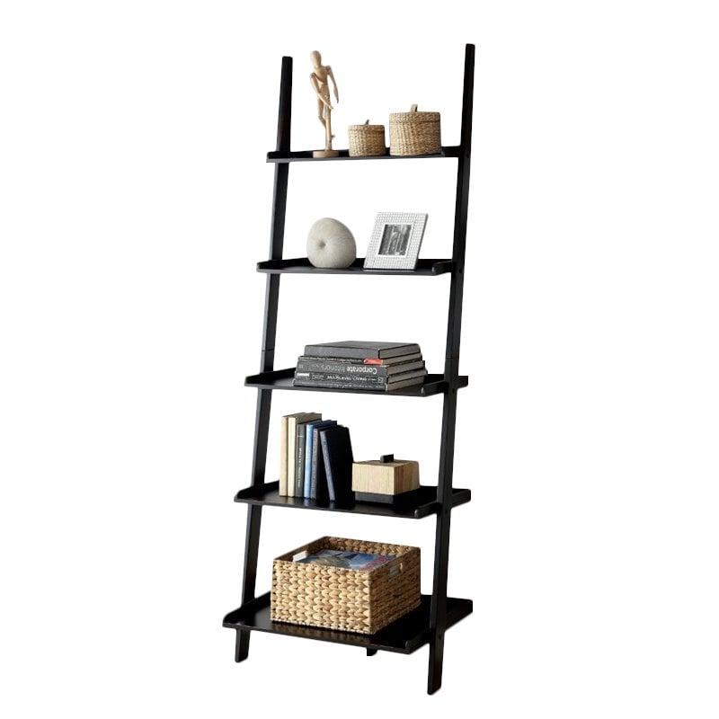 Catania Transitional Wood 5-Shelf Ladder Bookcase in Black Finish