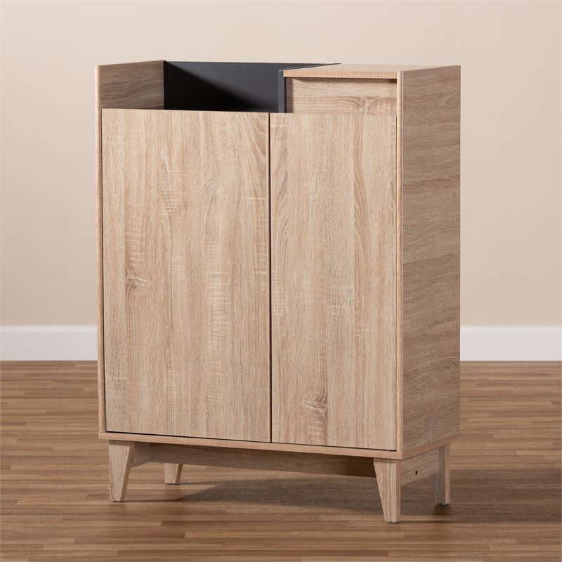 Catania Fella Two-Tone Oak Brown and Dark Gray Finish Shoe Cabinet