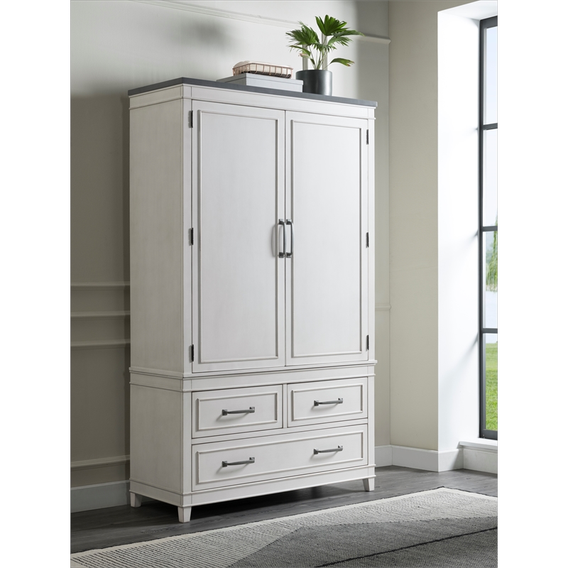 Catania Modern / Contemporary 3 Drawer Armoire White with Gray Top