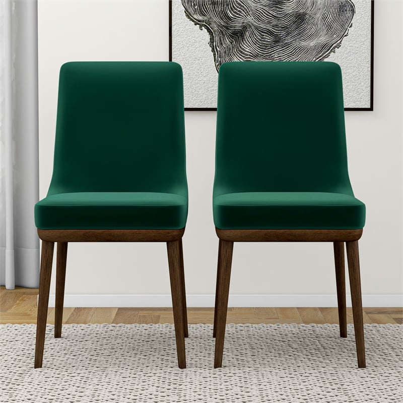 Catania Mid-Century Modern Velvet Dining Chair in Green (Set of 2)