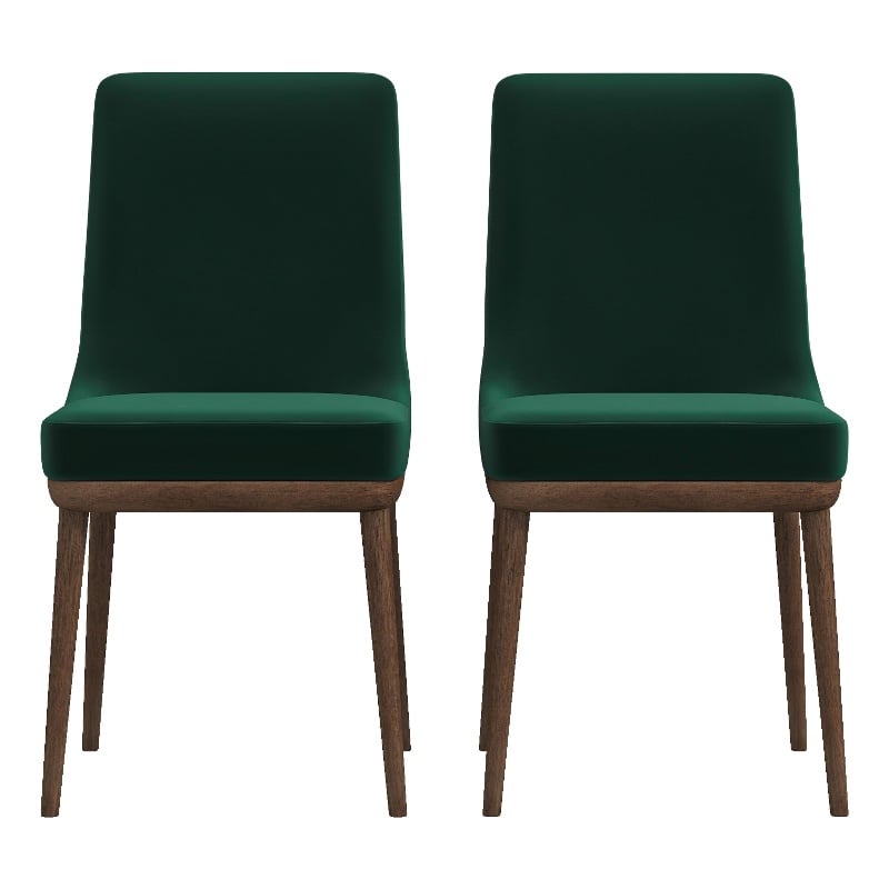 Catania Mid-Century Modern Velvet Dining Chair in Green (Set of 2)
