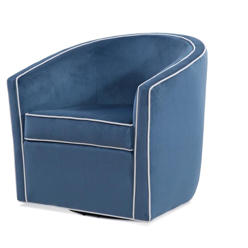 Catania Blue Velvet with Contrasting Cream Welt Barrel Swivel Chair