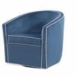Catania Blue Velvet with Contrasting Cream Welt Barrel Swivel Chair