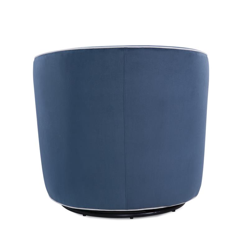 Catania Blue Velvet with Contrasting Cream Welt Barrel Swivel Chair