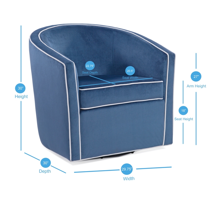 Catania Blue Velvet with Contrasting Cream Welt Barrel Swivel Chair
