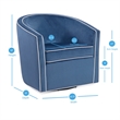 Catania Blue Velvet with Contrasting Cream Welt Barrel Swivel Chair