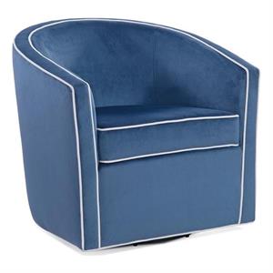 Catania Blue Velvet with Contrasting Cream Welt Barrel Swivel Chair