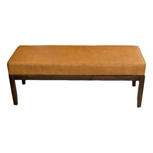 Catania Mid-Century Modern Rectangular Genuine Leather Bench in Tan