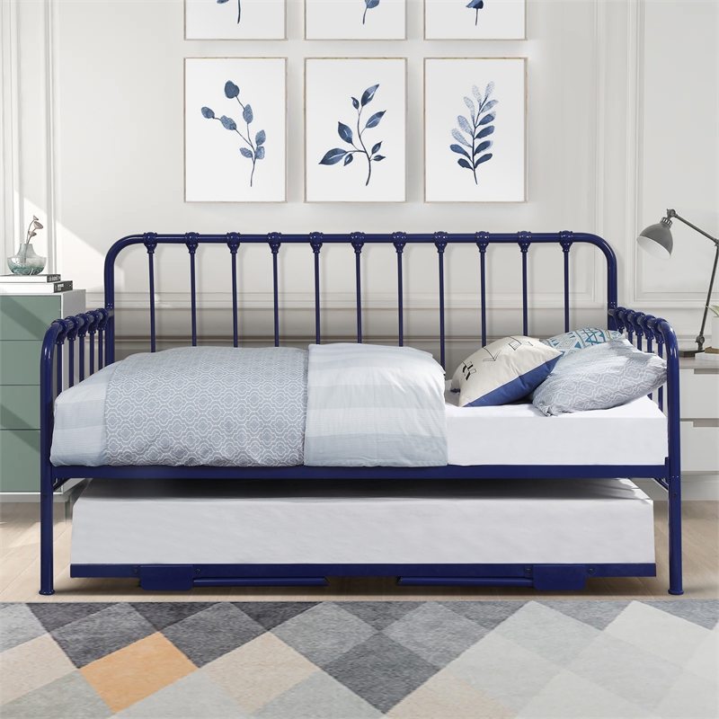Catania Modern / Contemporary Metal Daybed with Trundle in Navy Blue