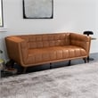 Catania Mid-Century Modern Tufted Genuine Leather Sofa in Cognac Tan
