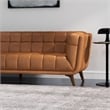 Catania Mid-Century Modern Tufted Genuine Leather Sofa in Cognac Tan