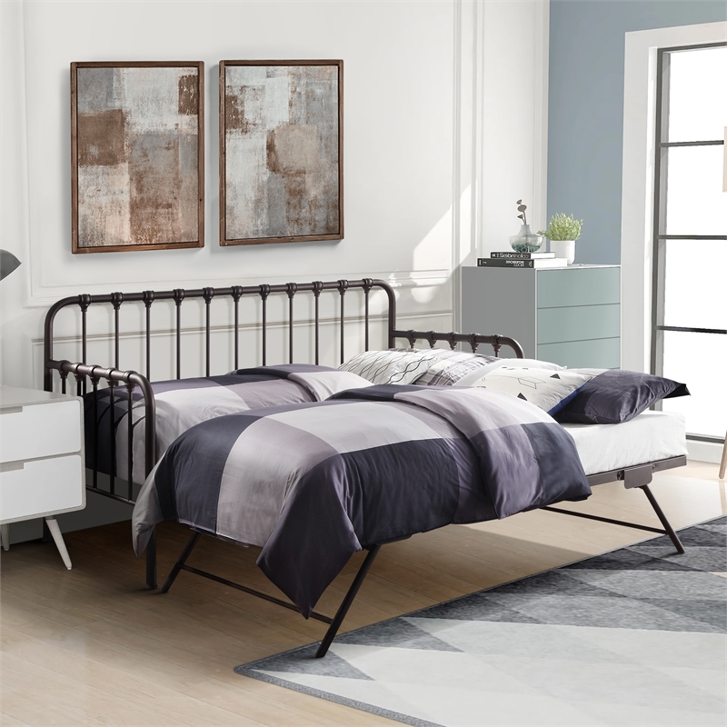 Catania Modern / Contemporary Metal Daybed with Trundle in Dark Bronze
