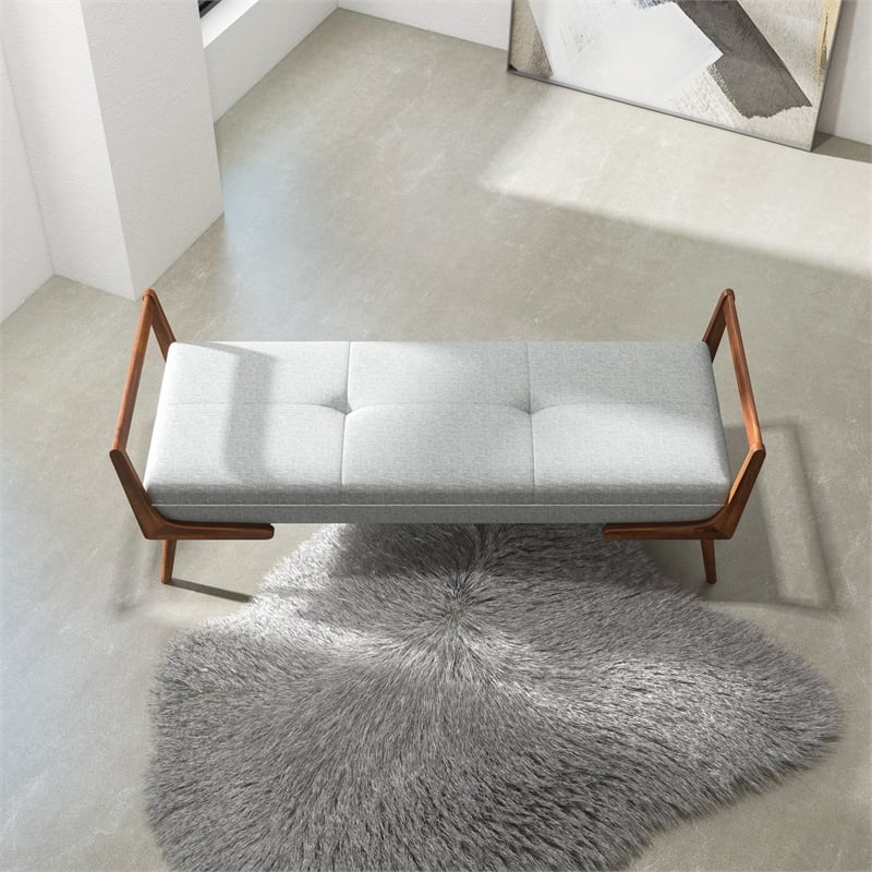 Catania Mid-Century Modern Rectangular Fabric Upholstered Bench in Gray