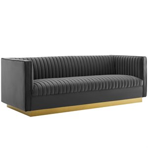 Catania Modern / Contemporary Vertical Channel Tufted Velvet Sofa in Gray