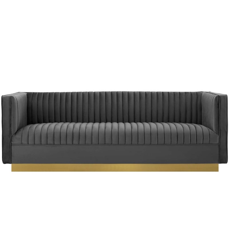 Catania Modern / Contemporary Vertical Channel Tufted Velvet Sofa in Gray