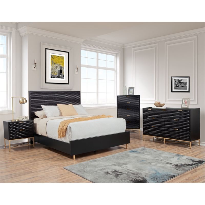 Catania Black Pearl Seven Drawer Wood Dresser in Black Finish