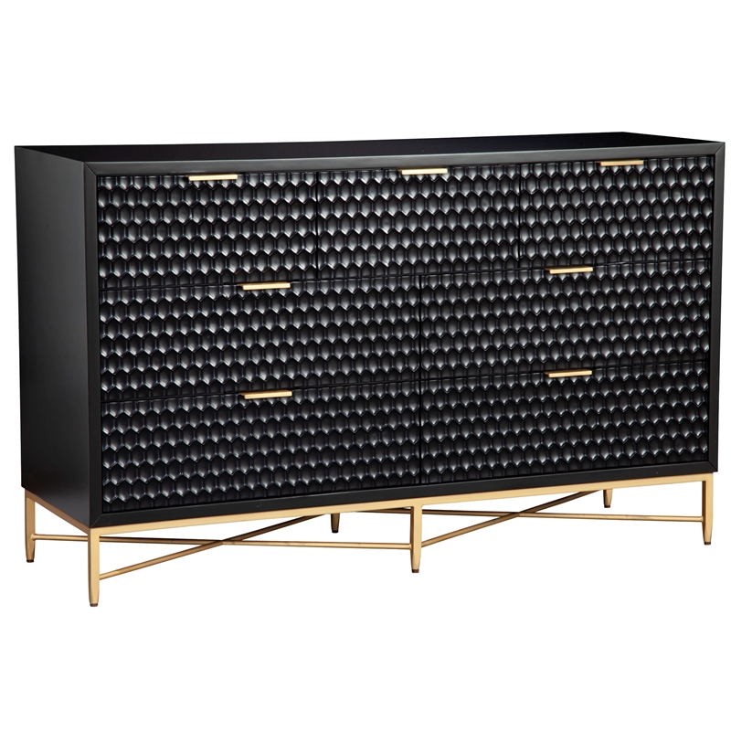 Catania Black Pearl Seven Drawer Wood Dresser in Black Finish