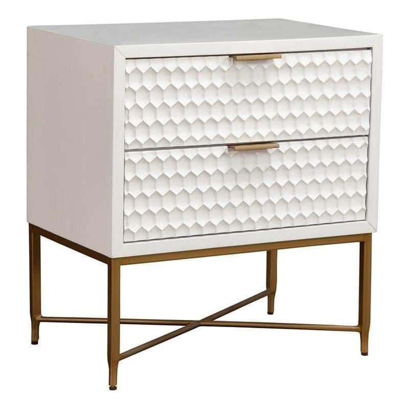 Catania 2-Drawer Contemporary Wood/Metal Nightstand in White/Gold