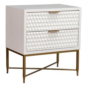 Catania 2-Drawer Contemporary Wood/Metal Nightstand in White/Gold