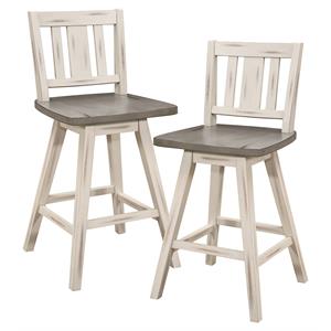 Catania Slat Back Counter Height Dining Swivel Chair in White (Set of 2)