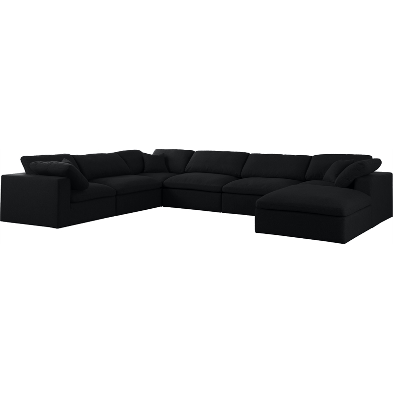Catania Modern / Contemporary Black Linen Fabric Deluxe Modular Sectional