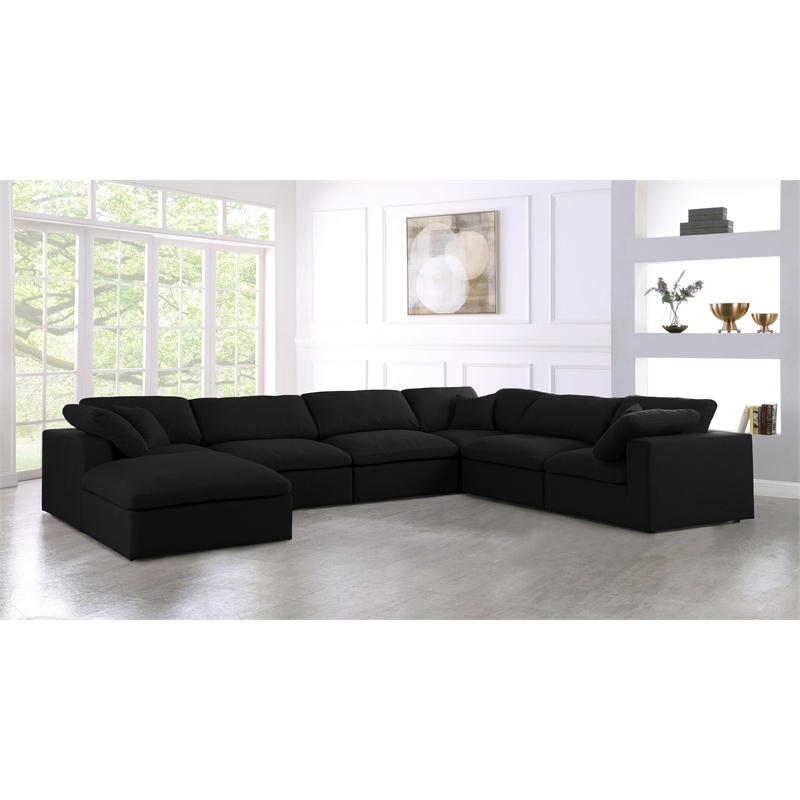 Catania Modern / Contemporary Black Linen Fabric Deluxe Modular Sectional