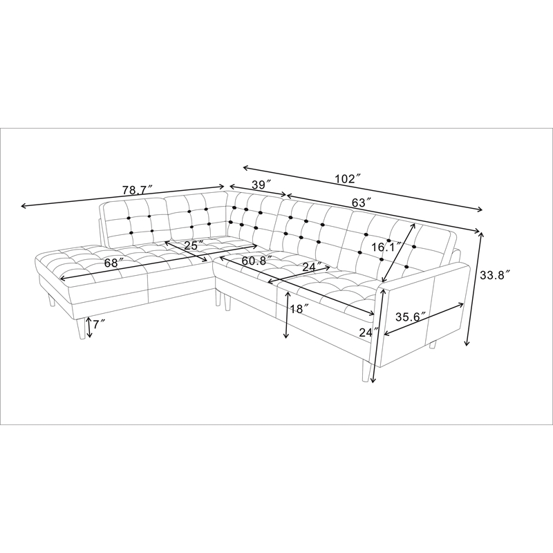 Catania Modern Living Room Top Leather Corner Sectional Couch in Cognac Tan