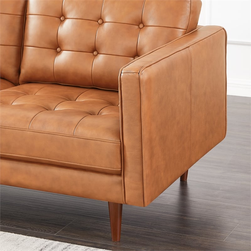 Catania Modern Living Room Top Leather Corner Sectional Couch in Cognac Tan