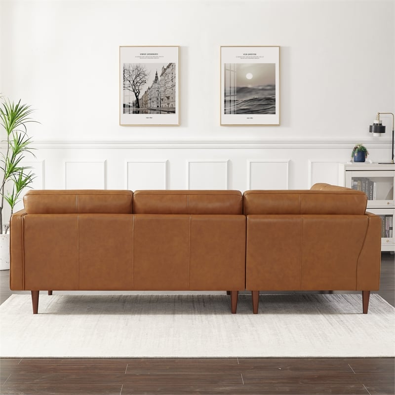 Catania Modern Living Room Top Leather Corner Sectional Couch in Cognac Tan