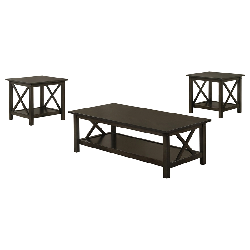 Catania Modern / Contemporary 3-Piece Wood Coffee Table Set in Dark Brown