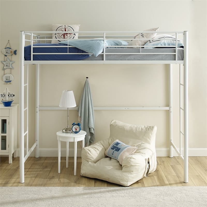 Catania Modern / Contemporary White Premium Metal Twin Loft Bunk Bed