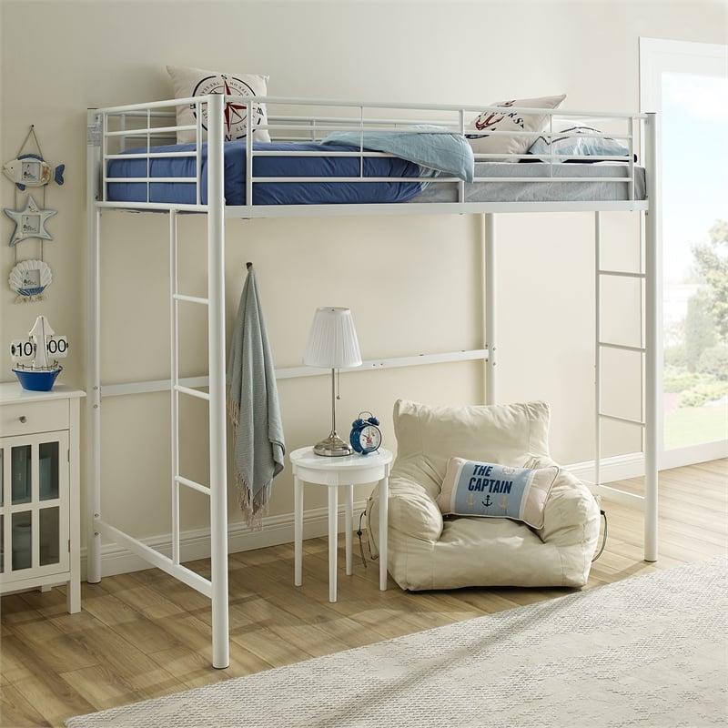 Catania Modern / Contemporary White Premium Metal Twin Loft Bunk Bed