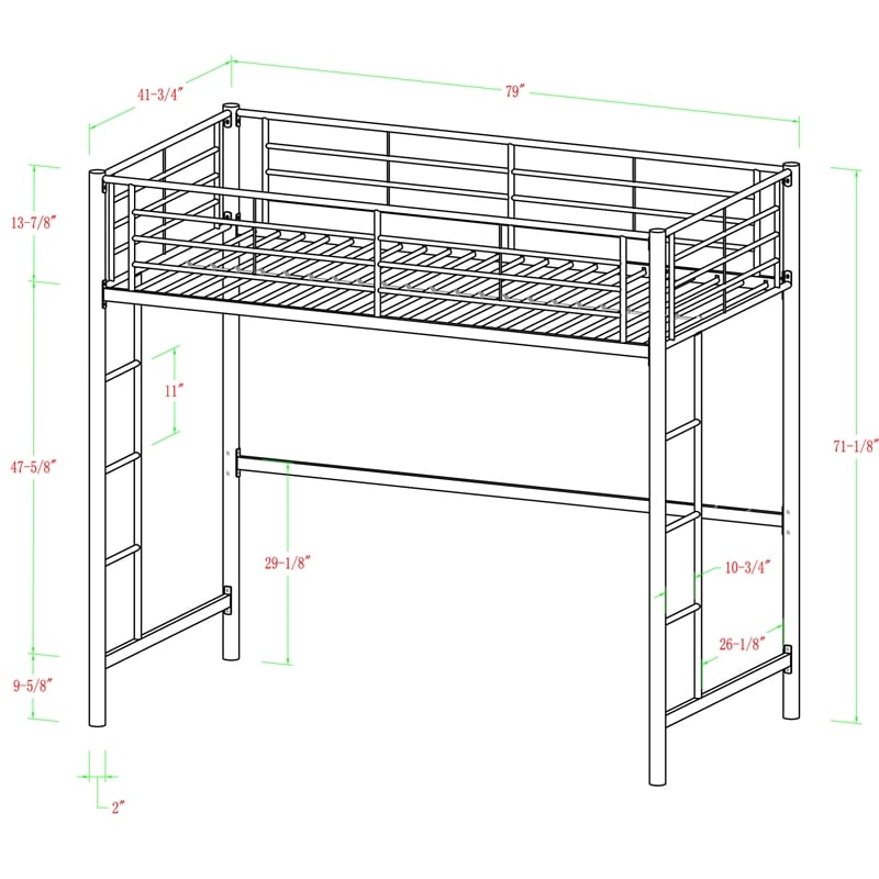 Catania Modern / Contemporary White Premium Metal Twin Loft Bunk Bed