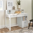 Catania Engineered Wood Writing Desk with Solid Wood Legs and Hutch in White