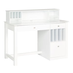 Catania Engineered Wood Writing Desk with Solid Wood Legs and Hutch in White