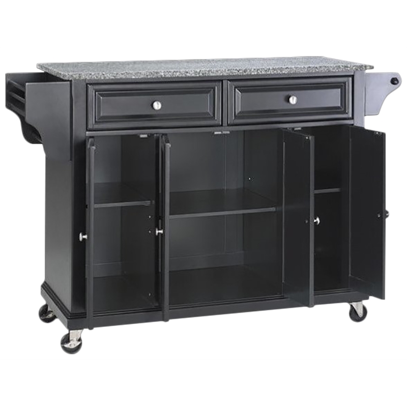 Catania Modern / Contemporary Gray Granite Top Kitchen Cart in Black