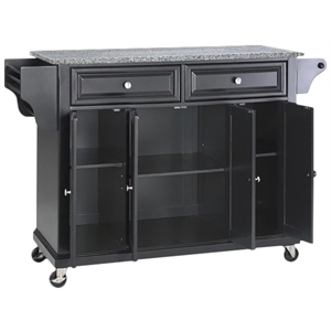 Catania Modern / Contemporary Gray Granite Top Kitchen Cart in Black