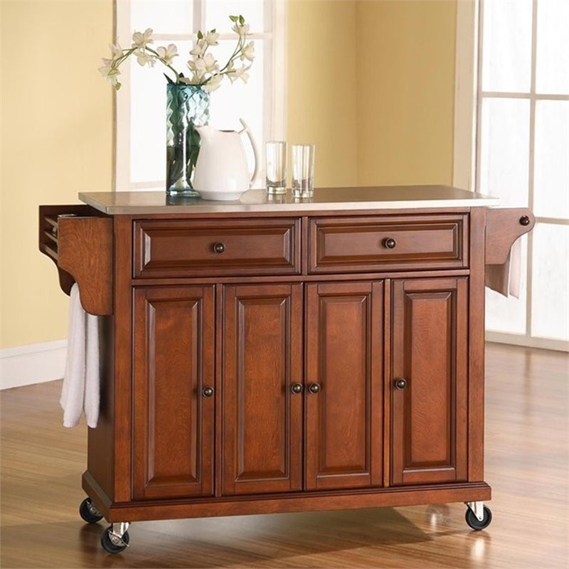 Catania Modern / Contemporary Stainless Steel Top Kitchen Cart in Cherry