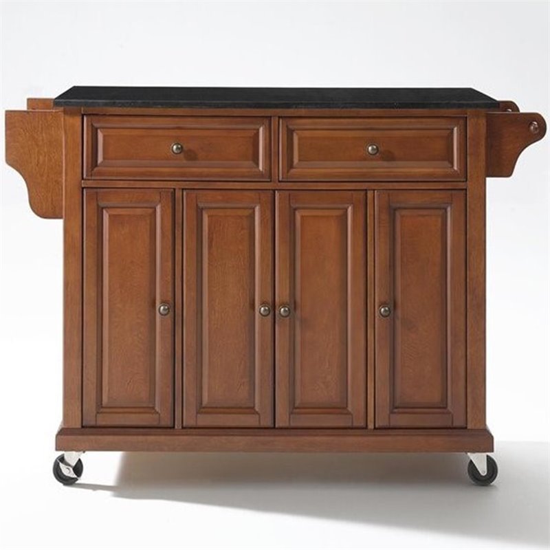 Catania Modern / Contemporary Black Granite Top Kitchen Cart in Cherry