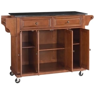 Catania Modern / Contemporary Black Granite Top Kitchen Cart in Cherry