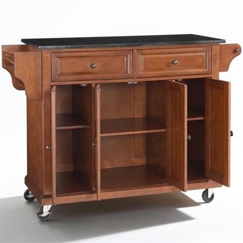 Catania Modern / Contemporary Black Granite Top Kitchen Cart in Cherry