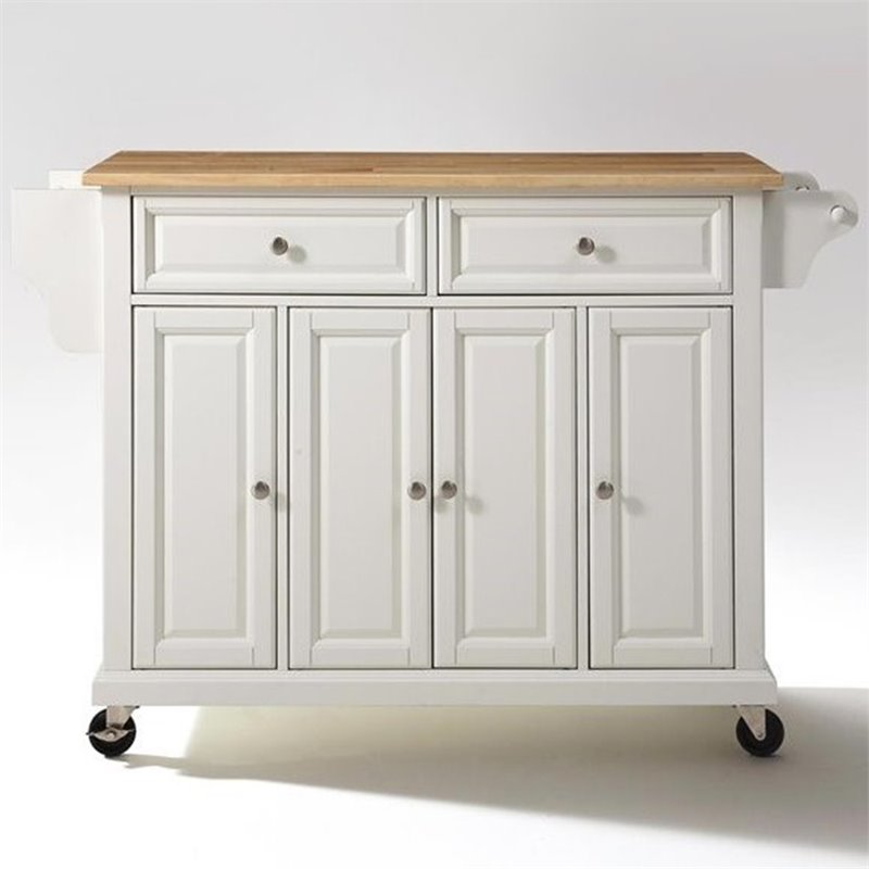 Catania Modern / Contemporary Natural Wood Top Kitchen Cart in White