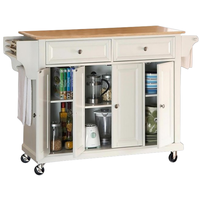 Catania Modern / Contemporary Natural Wood Top Kitchen Cart in White